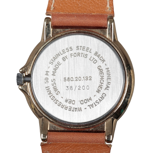 518 - FORTIS: A RICCARDO PATRESE 200 FORMULA 1 GRAND PRIX COMMEMORATIVE GOLD PLATED WRIST WATCH

dated Sil... 