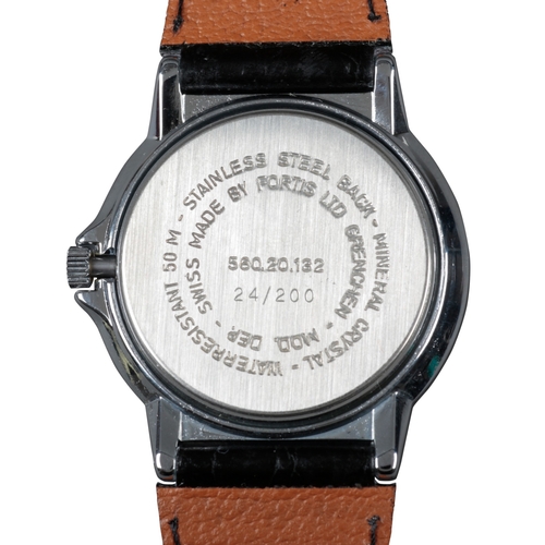 519 - FORTIS: A RICCARDO PATRESE 200 FORMULA 1 GRAND PRIX COMMEMORATIVE STAINLESS STEEL WRISTWATCH

dated ... 