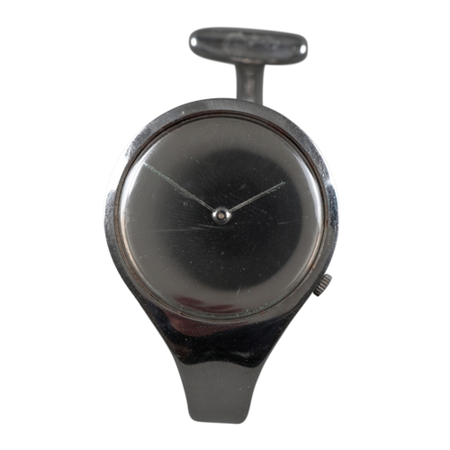 522 - GEORG JENSEN VIVIANNA: A STAINLESS STEEL BANGLE WATCH

with manual wind movement, silver dial, silve... 