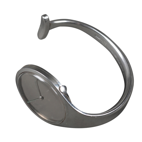 522 - GEORG JENSEN VIVIANNA: A STAINLESS STEEL BANGLE WATCH

with manual wind movement, silver dial, silve... 
