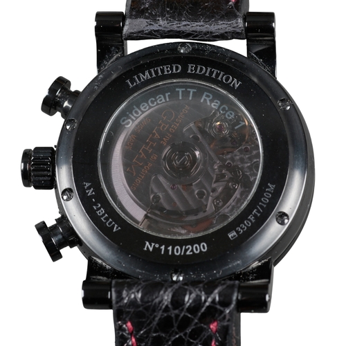 525 - GRAHAM TT LIMTED EDITION: A STEEL BLACK WRISTWATCH

with automatic movement, black and gold checkere... 