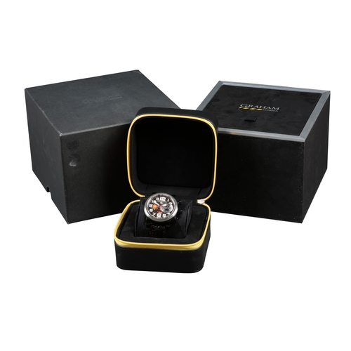 525 - GRAHAM TT LIMTED EDITION: A STEEL BLACK WRISTWATCH

with automatic movement, black and gold checkere... 
