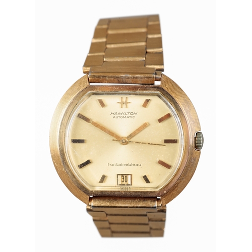 526 - HAMILTON FONTAINEBLEAU: A GOLD-PLATED BRACELET WATCH

with automatic movement, gold dial, gold baton... 