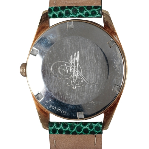 529 - IWC: A GOLD-PLATED WRISTWATCH

with manual wind movement, silver dial, gold baton numerals and hands... 