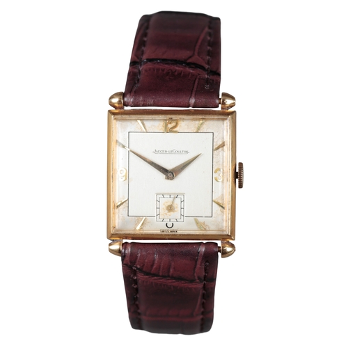 532 - JAEGER-LECOULTRE: AN 18K GOLD WRISTWATCH

with manual wind movement, silver dial, subsidiary seconds... 