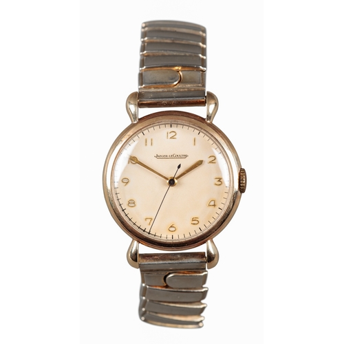 533 - JAEGER-LECOULTRE: A 9CT GOLD WRISTWATCH

with manual wind movement, white dial, gold Arabic numerals... 