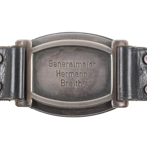 535 - LAUSINA: A RARE GERMAN SILVER MILITARY WRISTWATCH

with manual wind movement, the black dial with su... 