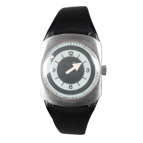 537 - LONGINES: A RARE COMET MYSTERY DIAL STAINLESS STEEL WRISTWATCH

with manual wind movement, black and... 