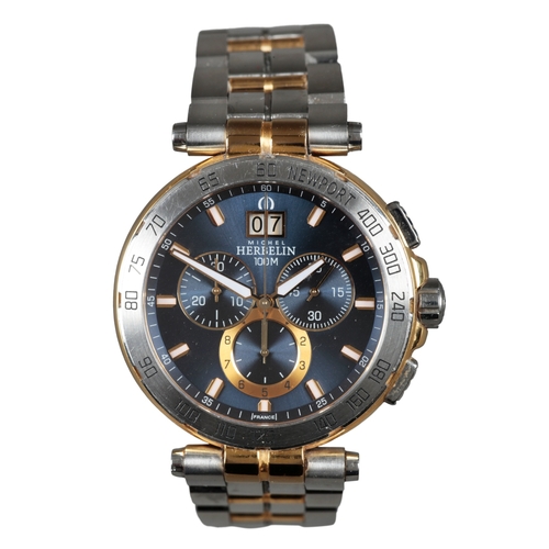 540 - MICHEL HERBELIN: A STAINLESS STEEL GOLD-PLATED CHRONOGRAPH WRISTWATCH

with quartz movement, blue di... 