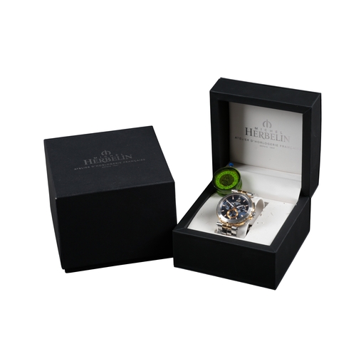 540 - MICHEL HERBELIN: A STAINLESS STEEL GOLD-PLATED CHRONOGRAPH WRISTWATCH

with quartz movement, blue di... 