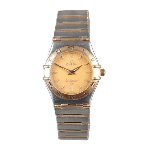 543 - OMEGA CONSTELLATION: A STEEL AND GOLD BRACELET WATCH

with quartz movement, gold dial, gold baton nu... 
