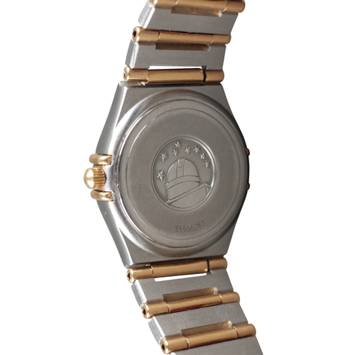 543 - OMEGA CONSTELLATION: A STEEL AND GOLD BRACELET WATCH

with quartz movement, gold dial, gold baton nu... 