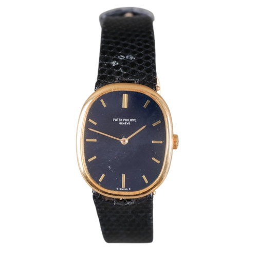 550 - PATEK PHILIPPE ELLIPSE: AN 18CT GOLD WRISTWATCH

with manual wind movement, dark blue dial, gold bat... 