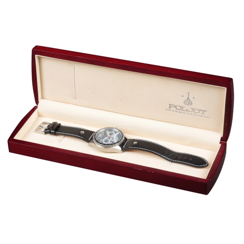 552 - POLJOT INTERNATIONAL: A CHRONOGRAPH STAINLESS STEEL WRISTWATCH

with automatic movement, black dial,... 