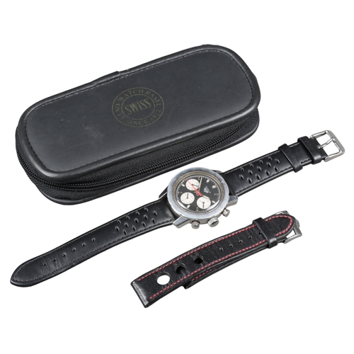 570 - HEUER AUTAVIA: A STAINLESS STEEL CHRONOGRAPH WRIST WATCH

with manual wind movement, black dial, tri... 