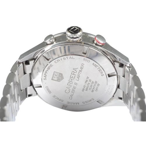 571 - TAG HEUER CARRERA S: A CHRONOGRAPH STAINLESS STEEL BRACELET WATCH

with automatic movement, black di... 