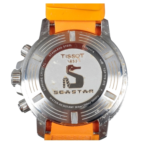 573 - TISSOT SEA STAR: A STAINLESS STEEL CHRONOGRAPH WRISTWATCH

with quartz movement, black dial, triple ... 