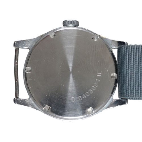 577 - ZENITH: A STAINLESS STEEL MILITARY WRISTWATCH

with manual wind movement, black dial, subsidiary sec... 