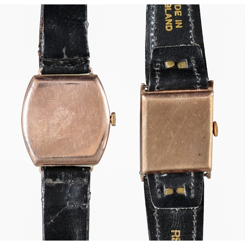 580 - A 9CT GOLD WRISTWATCH

with manual wind movement, silver dial, black Arabic numerals, dark blue stee... 