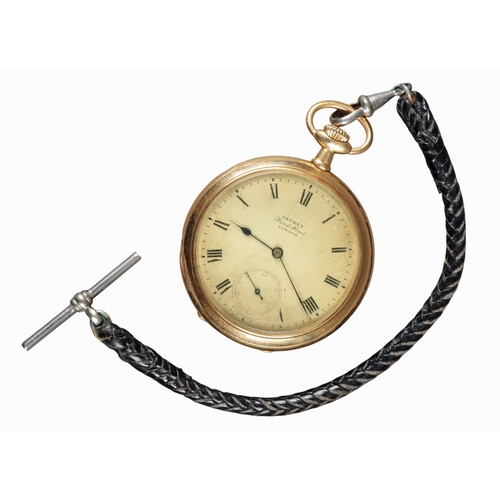 596 - ASPREY OF LONDON: AN 18CT GOLD CALENDAR OPEN FACE POCKET WATCH

with keyless wind movement, gold dia... 