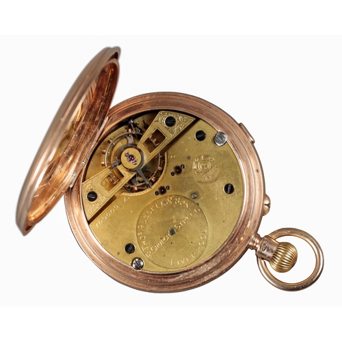 605 - THOMAS RUSSELL & SON OF LIVERPOOL: A 9CT GOLD FULL HUNTER POCKET WATCH

repeater, with keyless wind ... 
