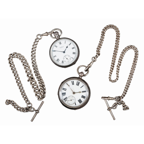 607 - WALTHAM: A SILVER OPEN FACE POCKET WATCH

with keyless wind movement, white enamel dial, subsidiary ... 
