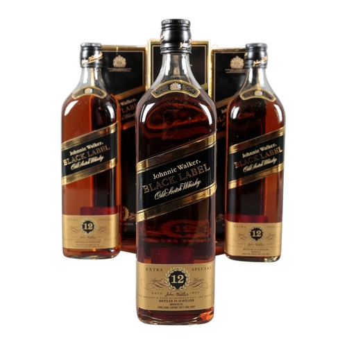 726 - JOHNNIE WALKER BLACK LABEL 12 YEAR OLD BLENDED SCOTCH WHISKY

three 1 litre bottles, boxed (3)