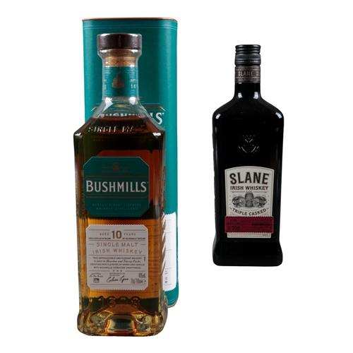 742 - BUSHMILLS 10 YEAR OLD SINGLE MALT IRISH WHISKEY

one 70cl bottle, boxed; together with Slane Triple ... 