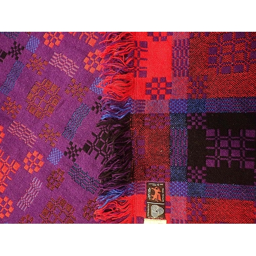 A 'HOLYTEX' WELSH BLANKET, IN RICH RED, BLUE AND PURPLE circa 1960 ...