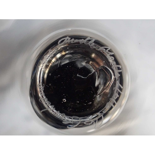 270 - ANNETTE MEECH, B.1948: A PAIR OF WINE GLASSES1990, the stems of eccentric blocked design, with black... 