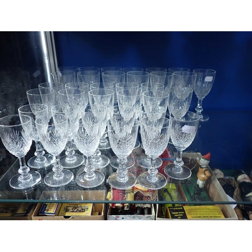 272 - A PART SUITE OF CRISTAL St LOUIS TABLE GLASSincluding 13 red wine glasses (14.5cm high), 11 sherry g... 