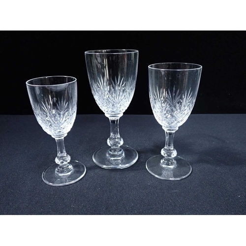 272 - A PART SUITE OF CRISTAL St LOUIS TABLE GLASSincluding 13 red wine glasses (14.5cm high), 11 sherry g... 