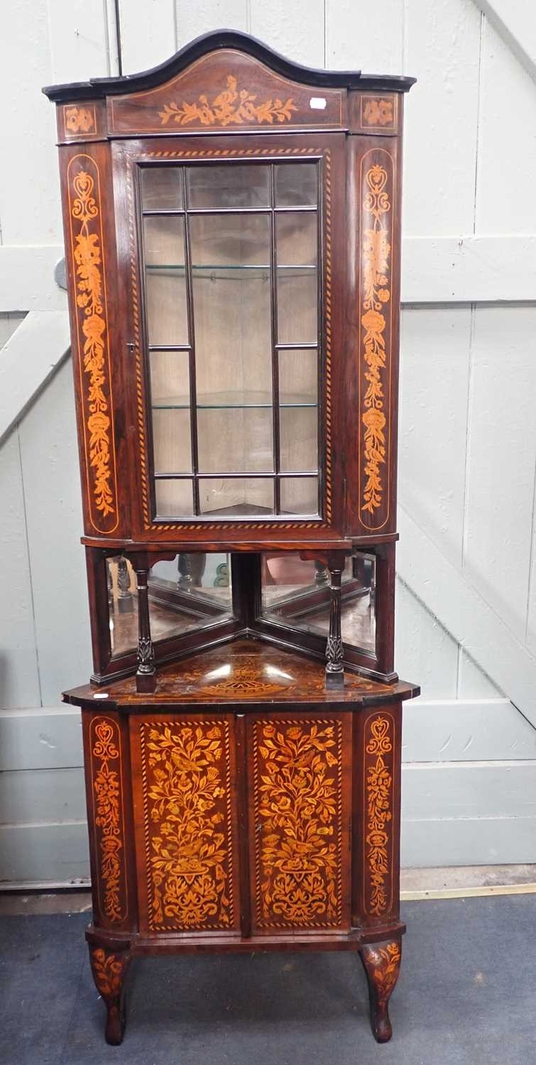 A LATE 19th CENTURY DUTCH MARQUETRY CORNER CABINETthe lower section ...