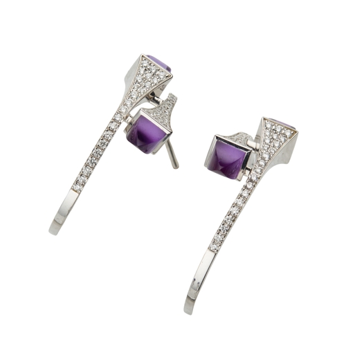 121 - MARLI; A PAIR OF DIAMOND AND AMETHYST SMALL HOOP CLEO EARRINGS the amethyst terminals 2.40ct combine... 