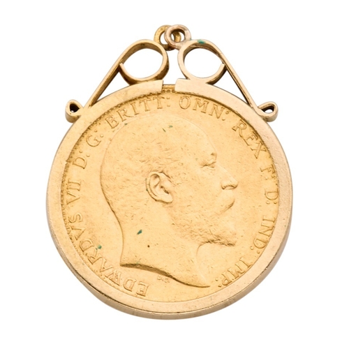 144 - A SOVEREIGN PENDANT Edward VII, 1902, in mount surface testing as 9ct, approximately 9.58 grams gros... 