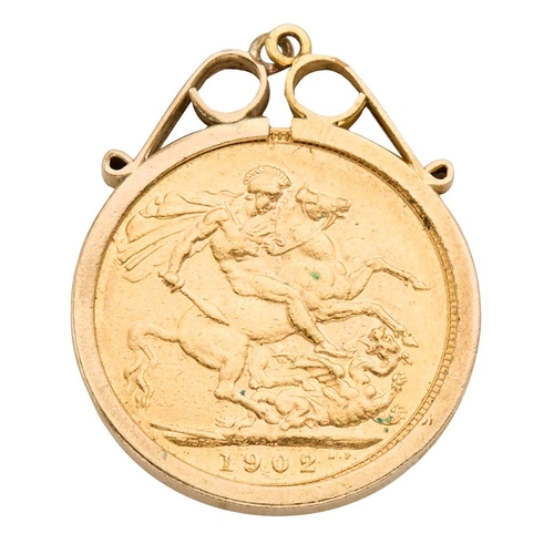 144 - A SOVEREIGN PENDANT Edward VII, 1902, in mount surface testing as 9ct, approximately 9.58 grams gros... 