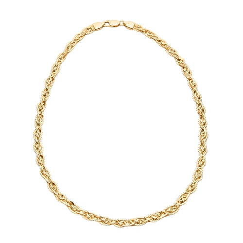 159 - AN 18CT FLAT BOX CHAIN WOVEN NECKLACE with six strands and lobster clasp, stamped Italy 750, 18inch ... 