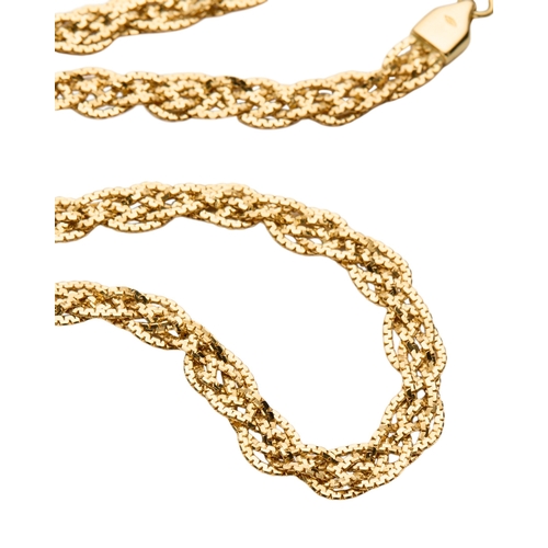 159 - AN 18CT FLAT BOX CHAIN WOVEN NECKLACE with six strands and lobster clasp, stamped Italy 750, 18inch ... 