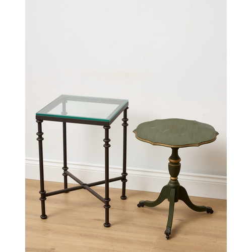 187 - AN OKA 'POMPIDOU' GLASS AND METAL SIDE OR OCCASIONAL TABLE the toughened glass top above the grey me... 