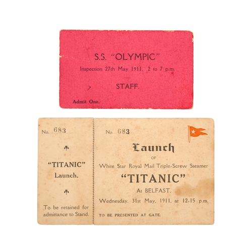 219 - A RARE AND IMPORTANT TICKET TO THE LAUNCHING OF THE R.M.S. TITANIC 31st May 1911, numbered '683', pr... 