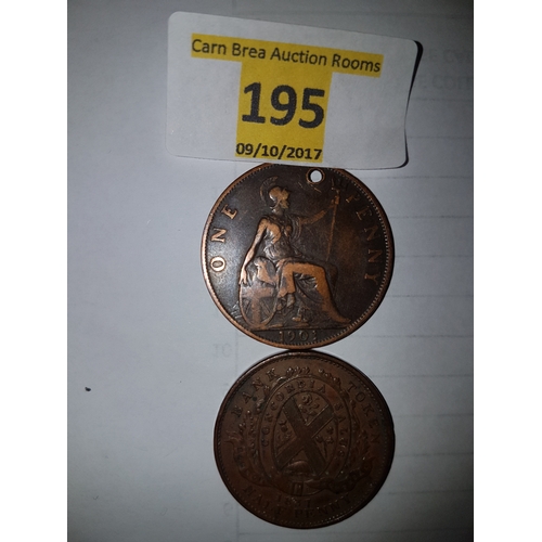 195 - victoria penny 1901 and canadian half penny 1837