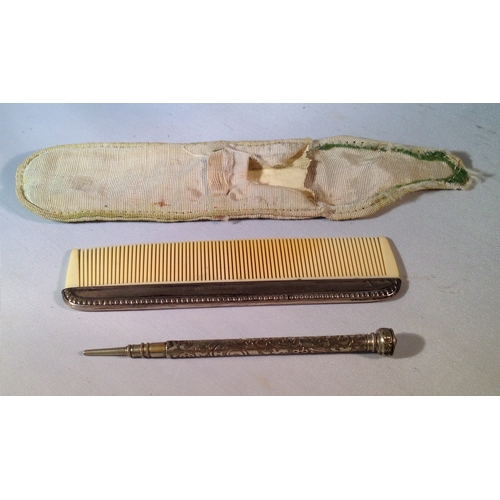 176 - silver comb and plated pencil