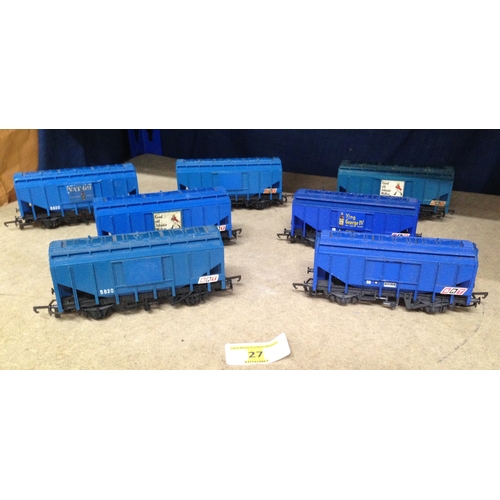 27 - 7 assorted Hornby Lima Trix etc 00 gauge blue grain waggons