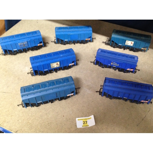 27 - 7 assorted Hornby Lima Trix etc 00 gauge blue grain waggons