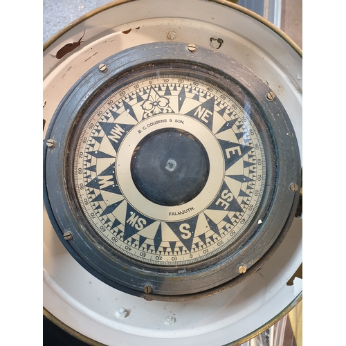 51 - Large Ships Binnacle / Compass by B C COUSENS & Son, Falmouth
Brass trade label:
Trade Mark: 