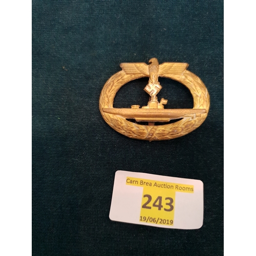 243 - WW2 GERMAN NAVY KRIEGSMARINE U BOAT SUBMARINE BADGE
------------------------------------------------... 