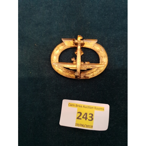 243 - WW2 GERMAN NAVY KRIEGSMARINE U BOAT SUBMARINE BADGE
------------------------------------------------... 