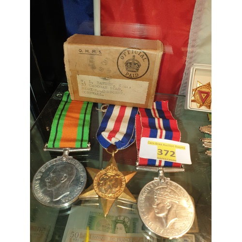 372 - Medal Group Bawden Camborne Defence Medal, War Medal 1939-1945, France and German Star, 1939-1945 St... 