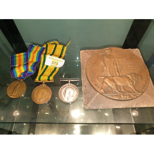 373 - WW1 Medal Group Ward Camborne, The British War Medal 1914-18, The Allied Victory Medal and The Terri... 