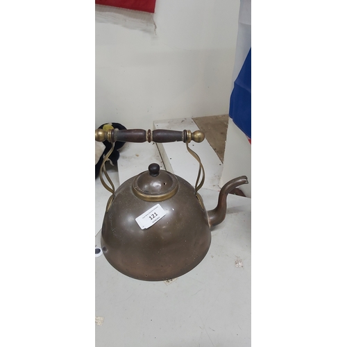 121 - Vintage unpolished copper and brass kettle
 good condition